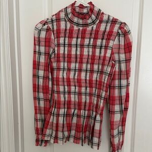 Zara Red Plaid Blouse